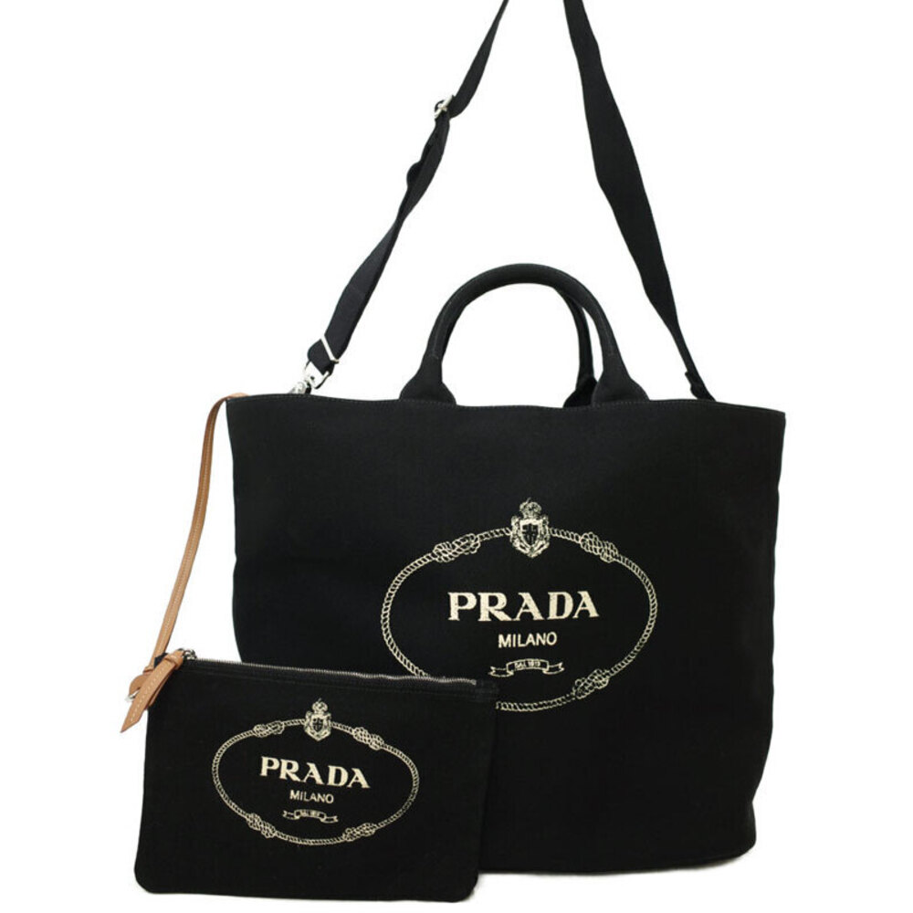 Prada Canapa Logo Convertible Shopping 2way Tote canvas Black